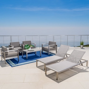 Outdoor 4 Pc Club Chair Set w/ 2 Chaise Lounges & Table - NH094003 outdoor furniture, garden bench
