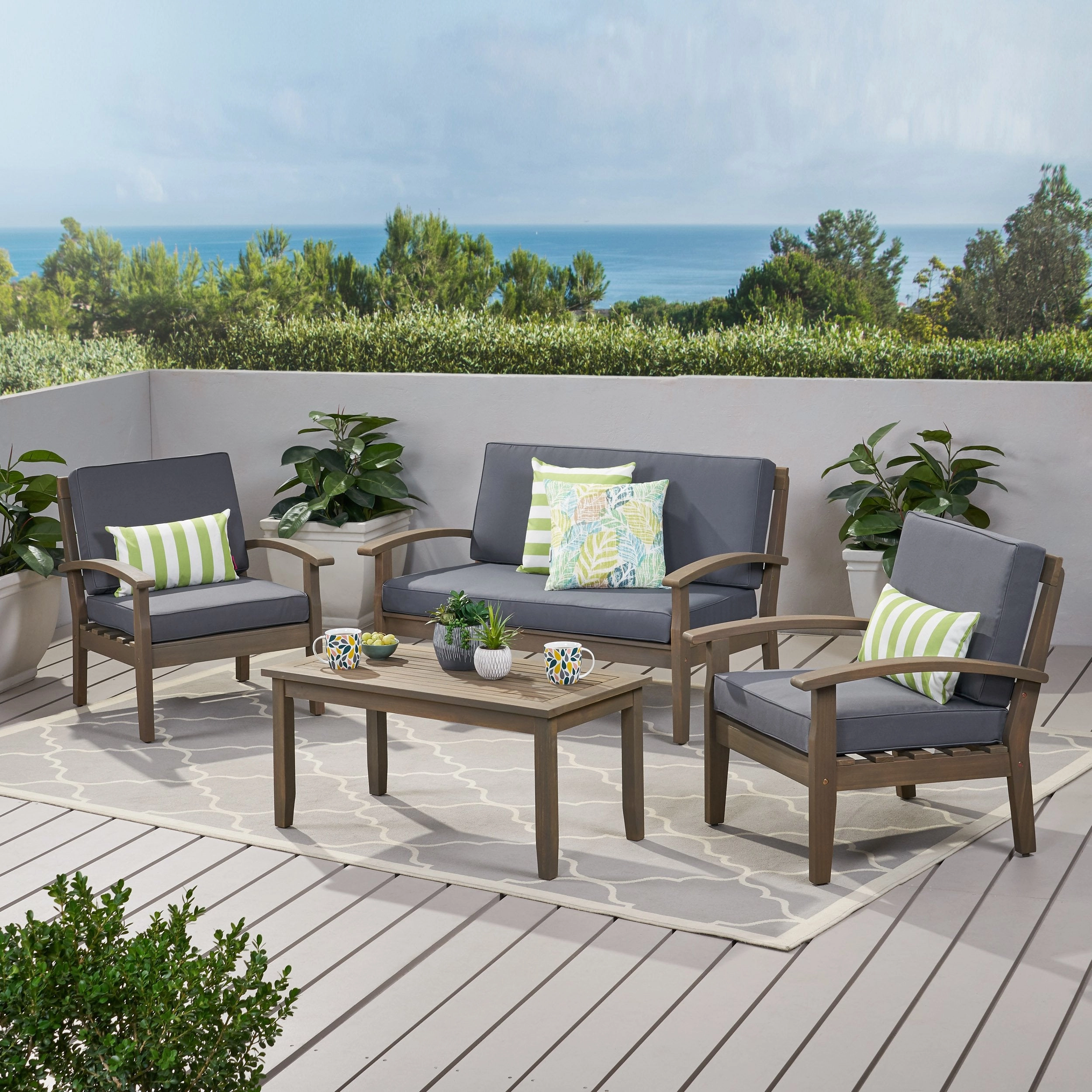 Outdoor 4-Piece Acacia Wood Chat Set - NH484503 outdoor furniture, garden bench