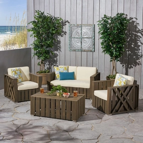 Outdoor 4-piece Acacia Wood Chat Set with Cushions - NH285692 outdoor furniture, garden bench