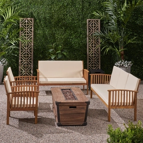 Outdoor 4 Piece Acacia Wood Conversational Set with Cushions and Fire Pit - NH528703 outdoor furniture, garden bench