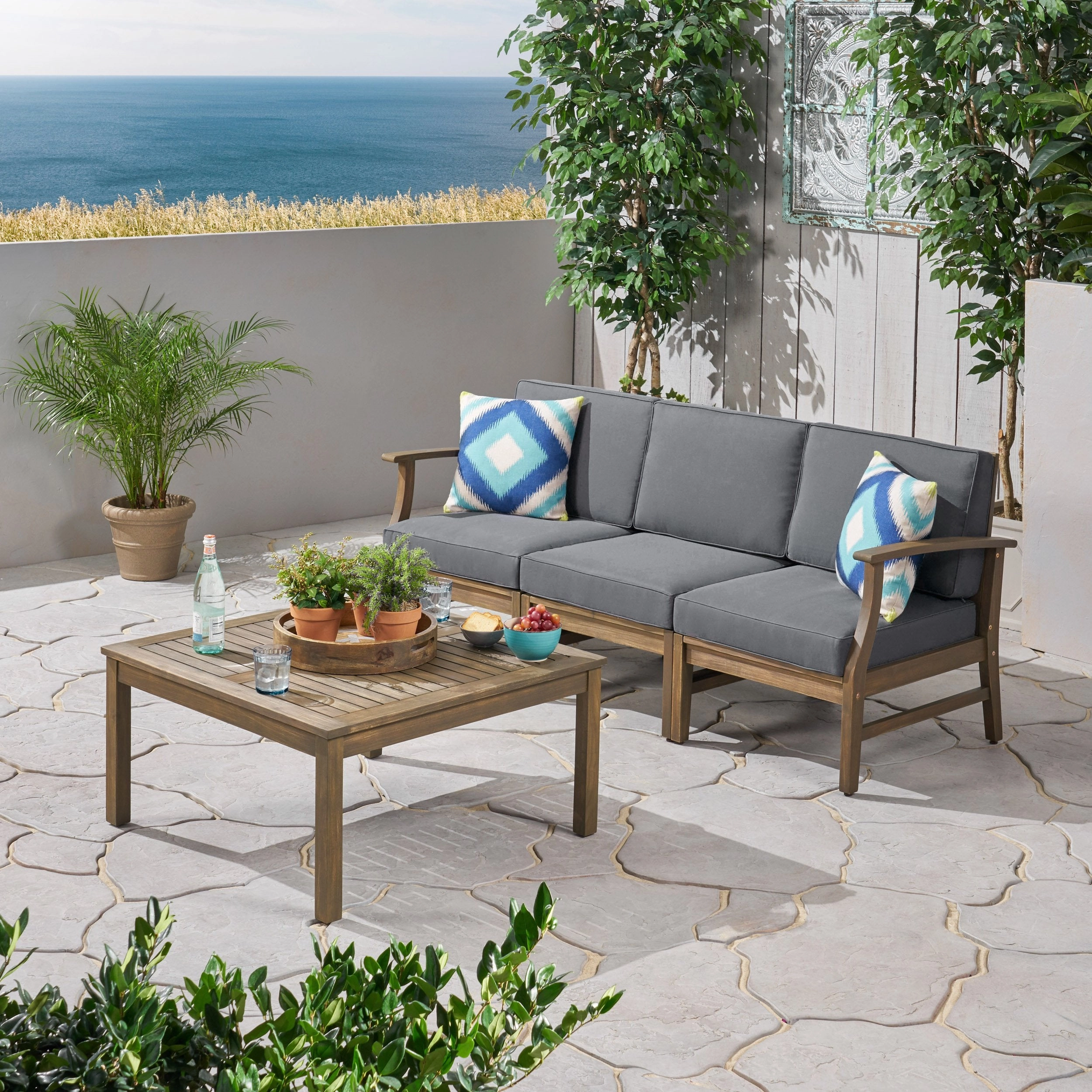 Outdoor 4 Piece Acacia Wood Sofa and Coffee Table Set - NH813803 outdoor furniture, garden bench