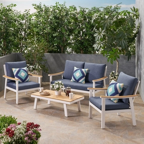 Outdoor 4 Piece Aluminum and Faux Wood Chat Set with Cushions - NH332803 outdoor furniture, garden bench