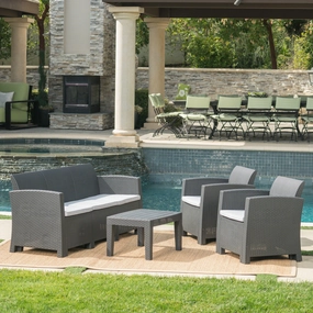 Outdoor 4 Piece Charcoal Faux Wicker Rattan Style Chat Set - NH126203 outdoor furniture, garden bench