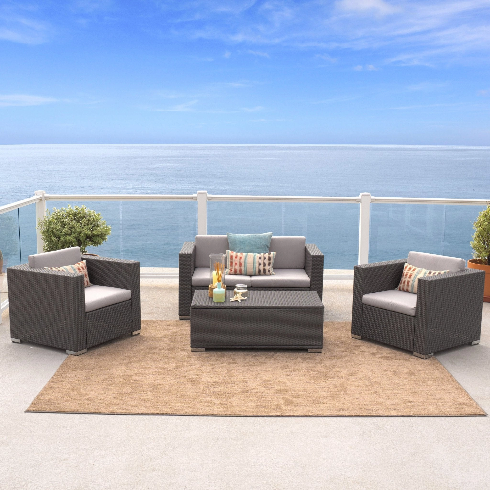 Outdoor 4-Piece Grey Wicker Sofa Set - NH015592 outdoor furniture, garden bench