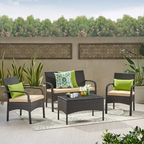 Outdoor 4-Piece Multi Brown Wicker Chat Set - NH473692 outdoor furniture, garden bench