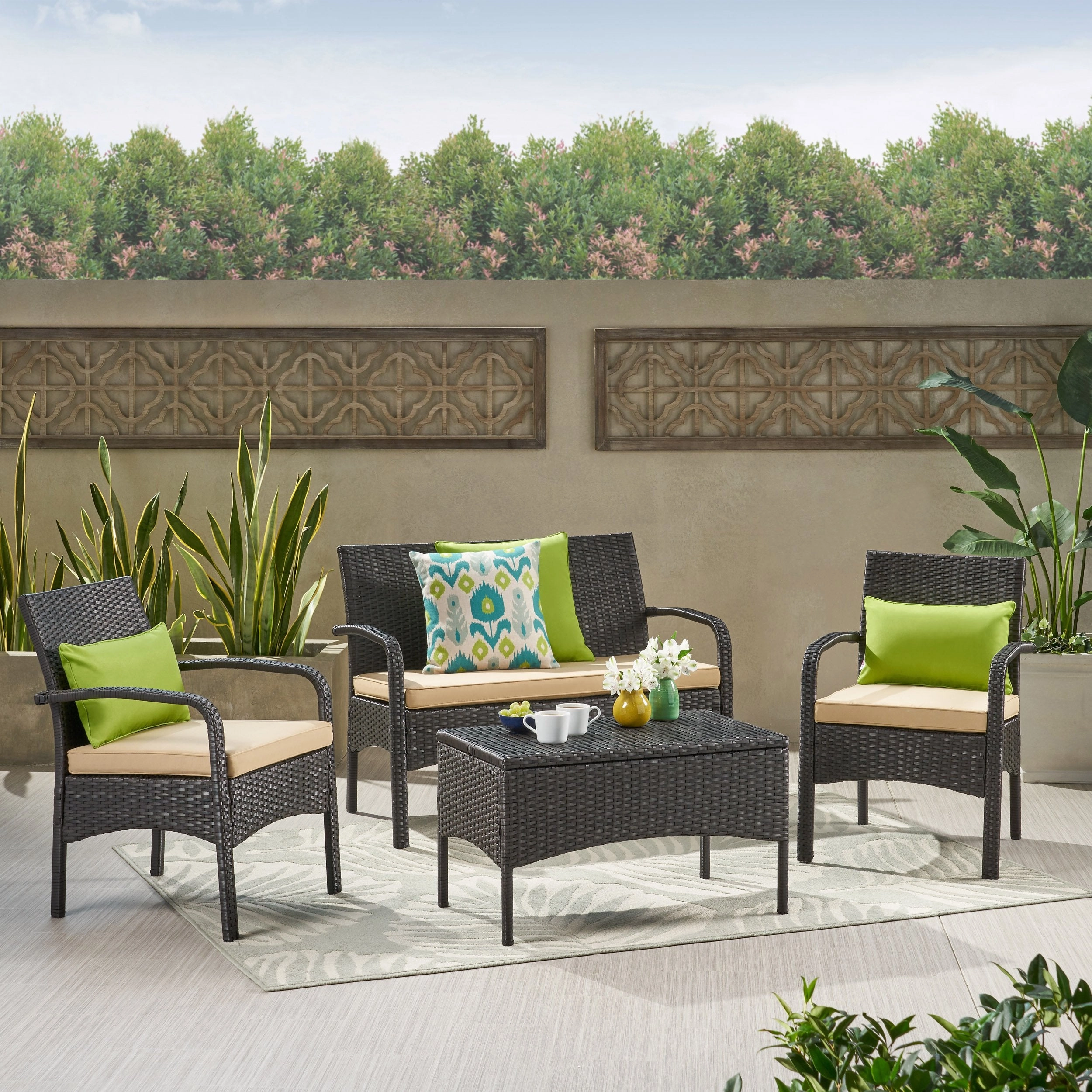 Outdoor 4-Piece Multi Brown Wicker Chat Set - NH473692 outdoor furniture, garden bench