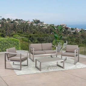 Outdoor 4 Piece Silver Rust-Proof Aluminum Chat Set with Khaki Water Resistant Cushions - NH652403 outdoor furniture, garden bench