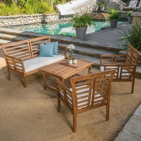 Outdoor 4-piece Solid Wood Chat Set with Cushions - NH231692 outdoor furniture, garden bench