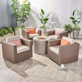 Outdoor 4 Piece Swivel Club Chair Set with Round Fire Pit - NH292503 outdoor furniture, garden bench