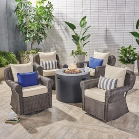 Outdoor 4 Piece Swivel Club Chair Set with Round Fire Pit - NH882503 outdoor furniture, garden bench