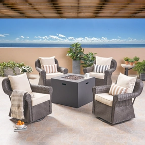 Outdoor 4 Piece Swivel Club Chair Set with Square Fire Pit - NH182503 outdoor furniture, garden bench
