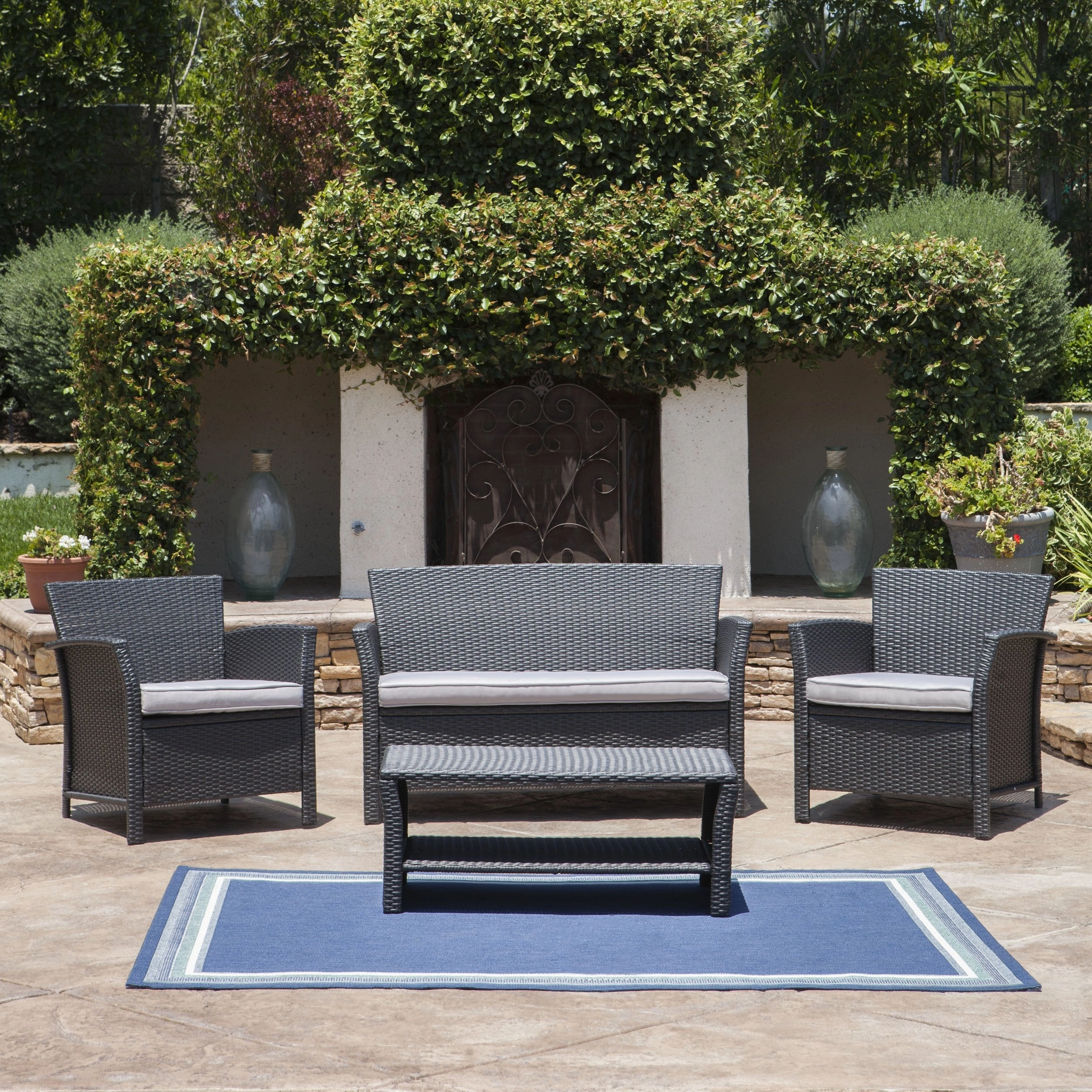 Outdoor 4 Piece Wicker Chat Set w/ Water Resistant Cushions - NH250103 outdoor furniture, garden bench