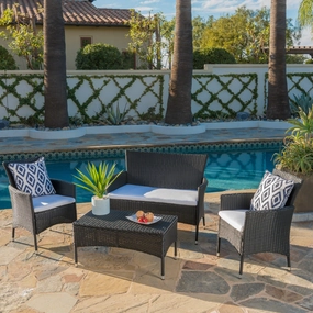 Outdoor 4 Piece Wicker Chat Set with Water Resistant Cushions - NH713303 outdoor furniture, garden bench