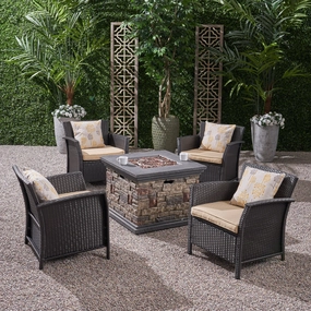 Outdoor 4 Piece Wicker Club Chair Chat Set with Fire Pit - NH474503 outdoor furniture, garden bench