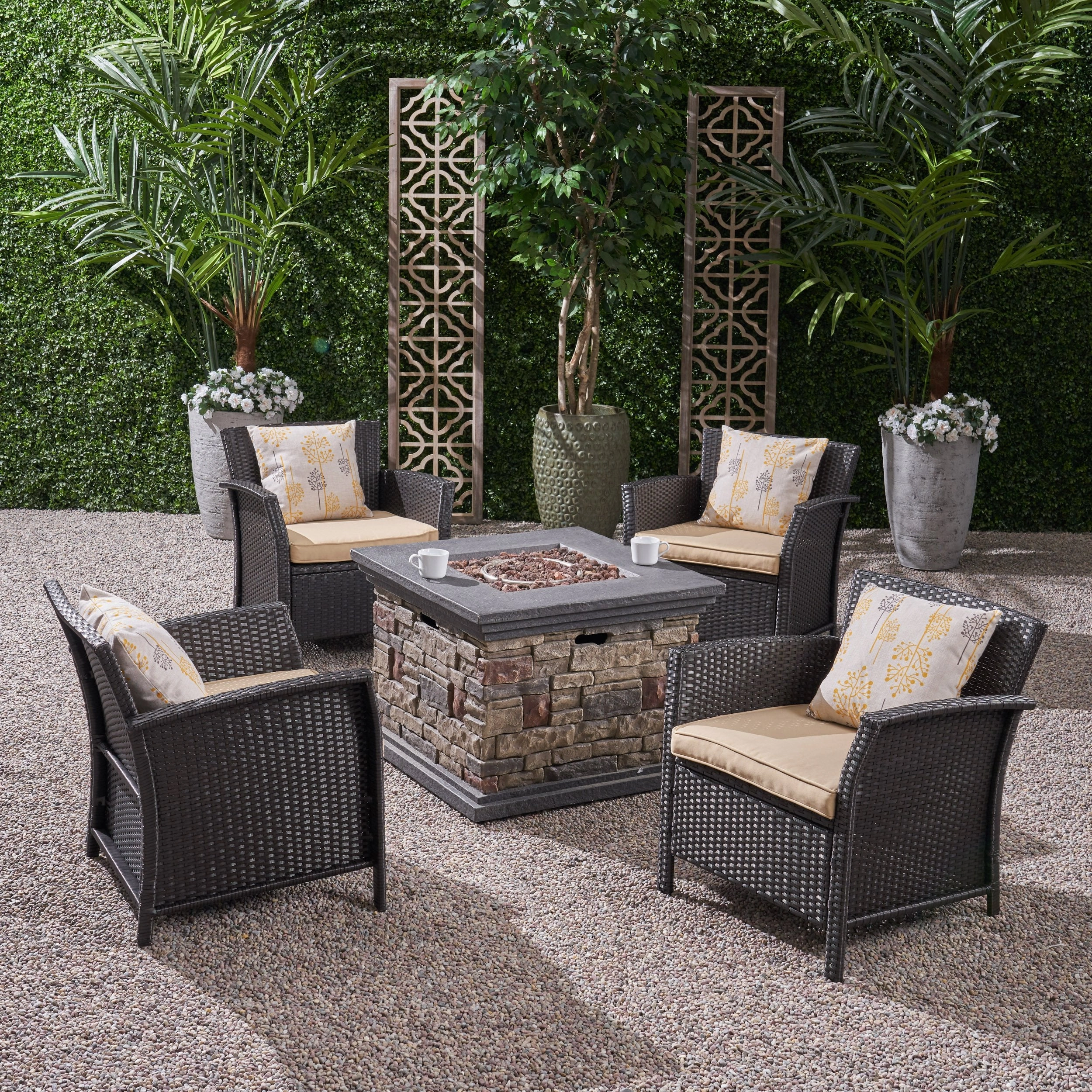 Outdoor 4 Piece Wicker Club Chair Chat Set with Fire Pit - NH474503 outdoor furniture, garden bench