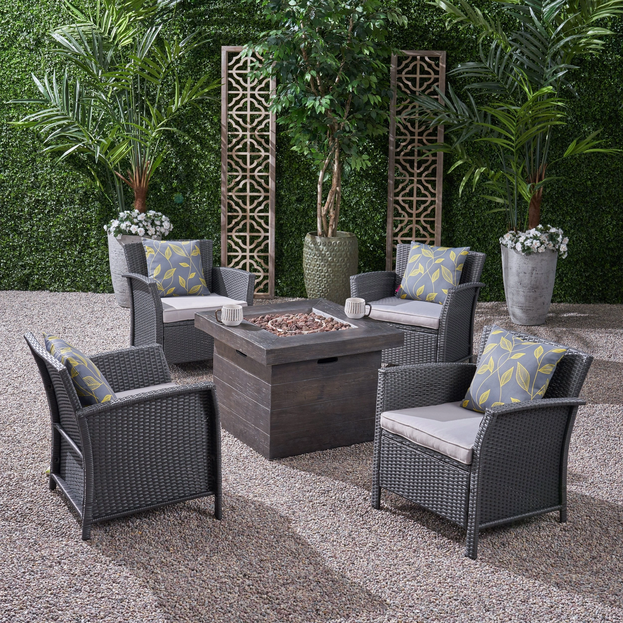 Outdoor 4 Piece Wicker Club Chair Chat Set with Wood Finished Fire Pit - NH134503 outdoor furniture, garden bench