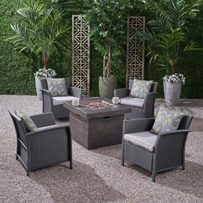 Outdoor 4 Piece Wicker Club Chair Chat Set with Wood Finished Fire Pit - NH134503 outdoor furniture, garden bench