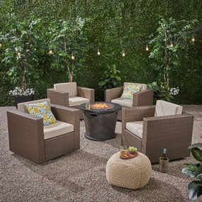 Outdoor 4 Piece Wicker Swivel Chair Set with Fire Pit, Brown and Brown - NH708703 outdoor furniture, garden bench