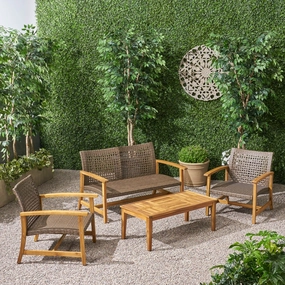 Outdoor 4 Piece Wood and Wicker Chat Set - NH861803 outdoor furniture, garden bench