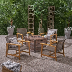 Outdoor 4 Piece Wood and Wicker Club Chair Set with Fire Pit - NH818703 outdoor furniture, garden bench