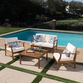 Outdoor 4 Seat Teak Finished Acacia Wood Chat Set with Water Resistant Cushions - NH927303 outdoor furniture, garden bench