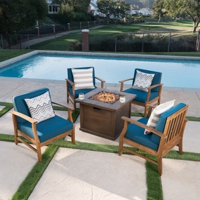 Outdoor 4 Seat Teak Finished Acacia Wood Club Chairs Fire Pit Chat Set - NH537303 outdoor furniture, garden bench