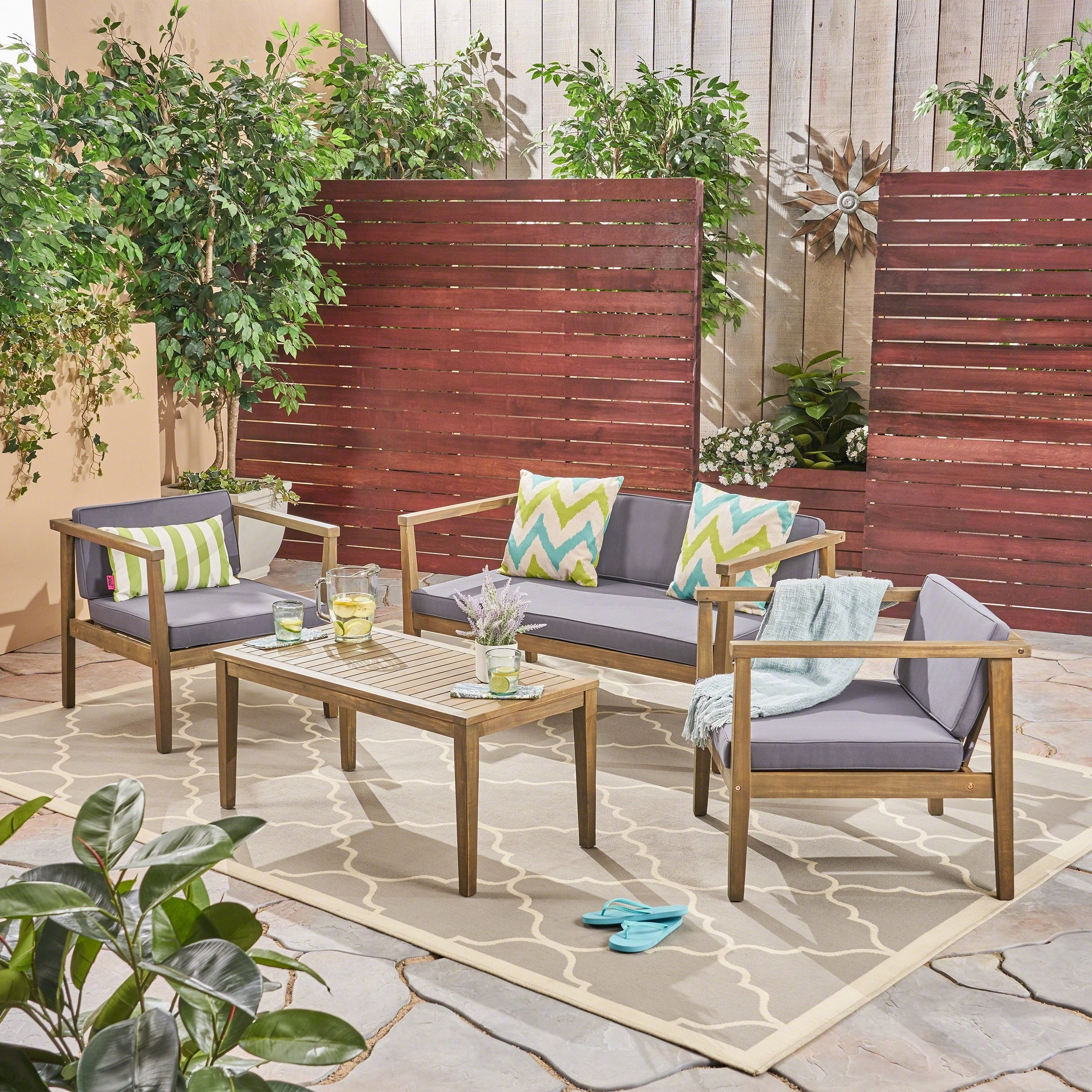 Outdoor 4-Seater Acacia Wood Chat Set with Coffee Table - NH554603 outdoor furniture, garden bench