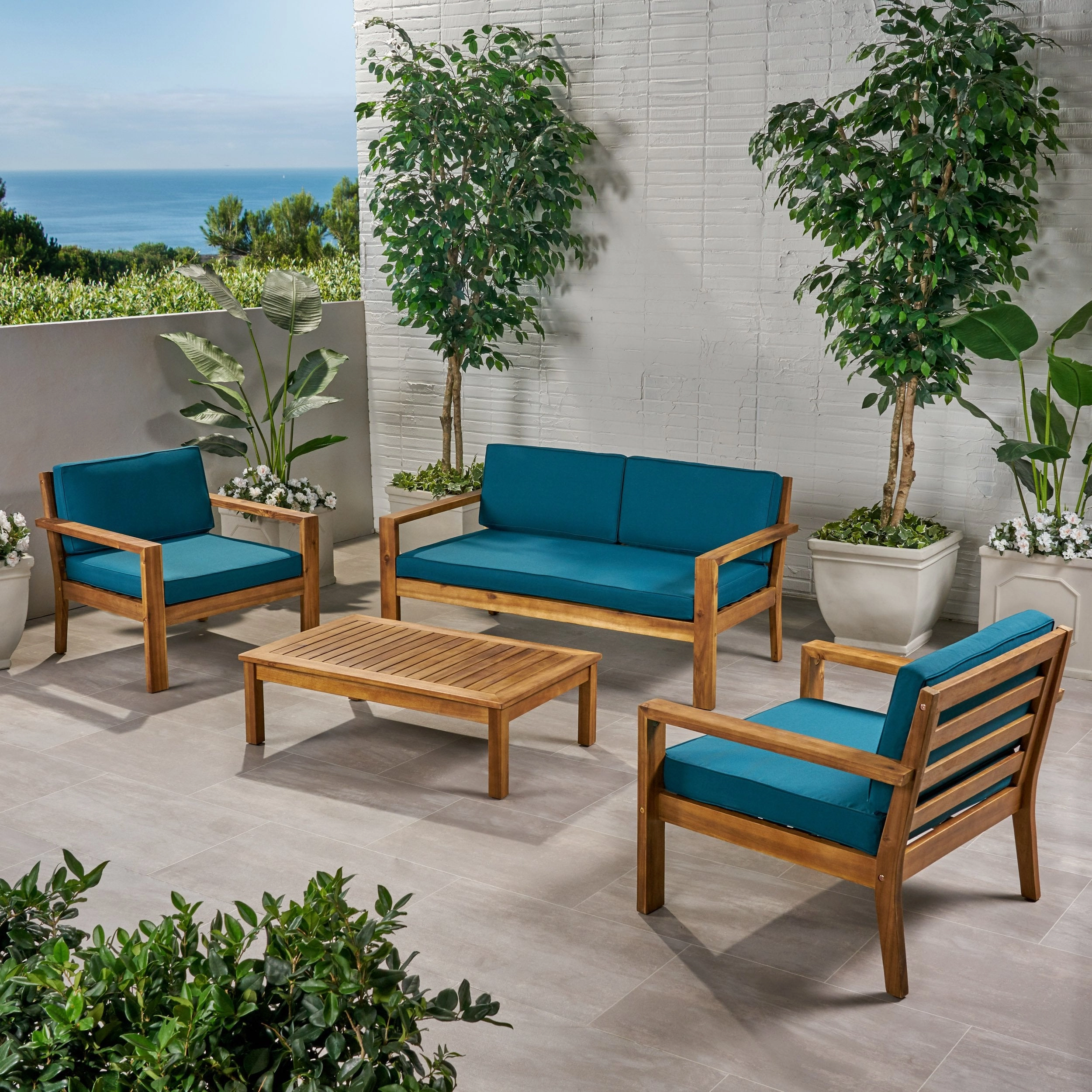 Outdoor 4 Seater Acacia Wood Chat Set with Cushions - NH712013 outdoor furniture, garden bench