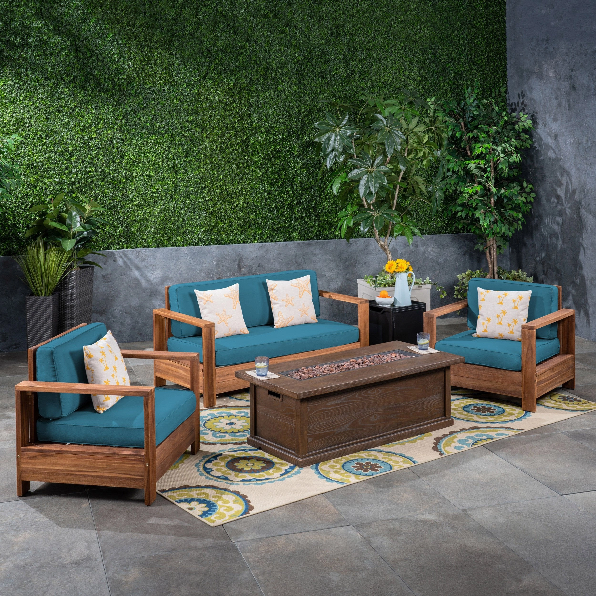 Outdoor 4-Seater Acacia Wood Chat Set with Fire Pit and Tank Holder - NH893603 outdoor furniture, garden bench