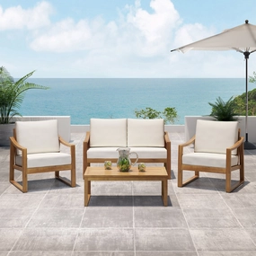 Outdoor 4 Seater Acacia Wood Chat Set with Water Resistant Cushions - NH359213 outdoor furniture, garden bench
