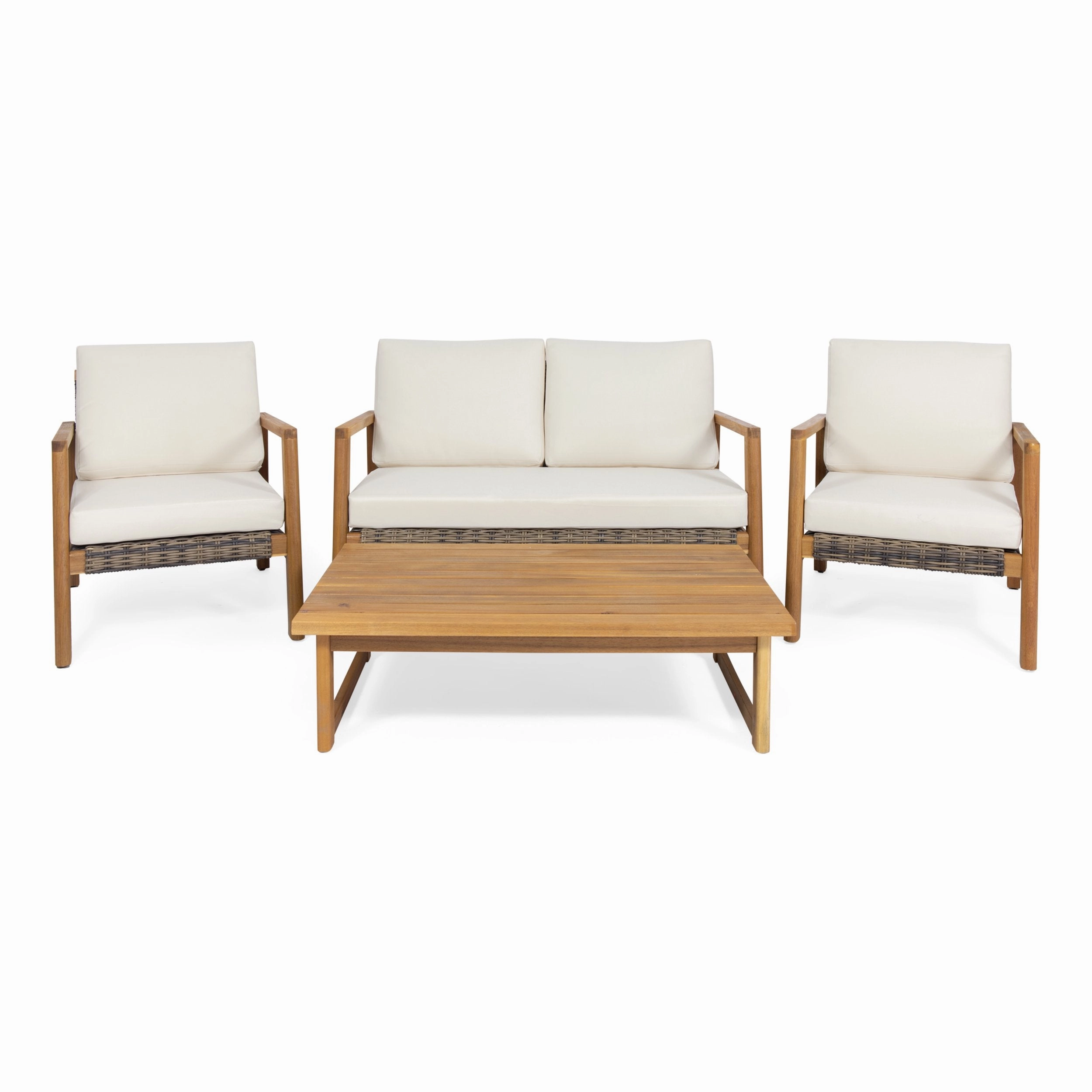 Outdoor 4 Seater Acacia Wood Chat Set with Wicker Accents - NH669213