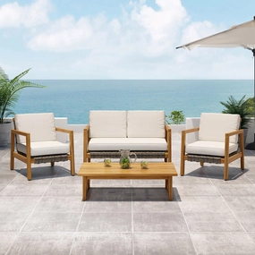 Outdoor 4 Seater Acacia Wood Chat Set with Wicker Accents - NH669213 outdoor furniture, garden bench