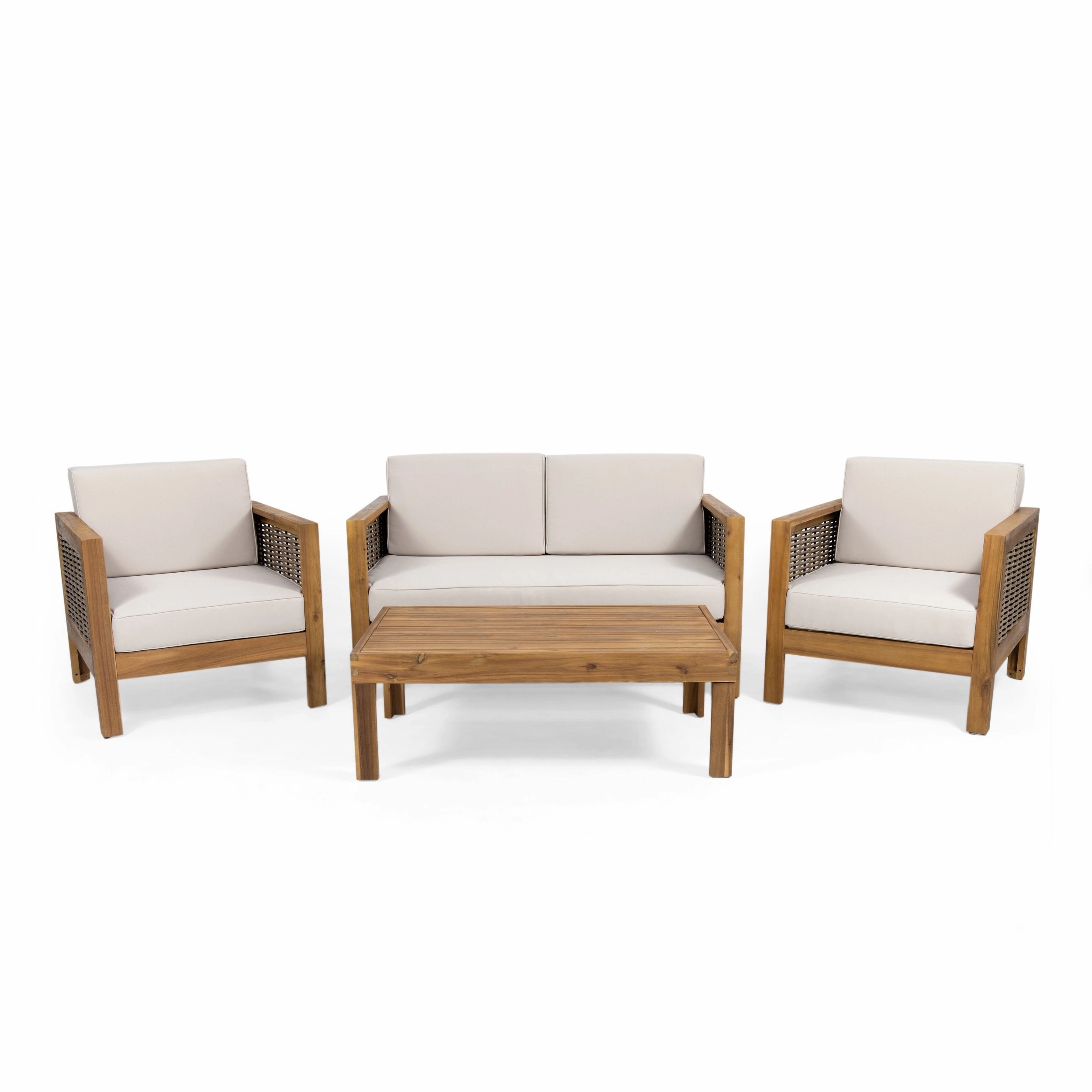Outdoor 4 Seater Acacia Wood Chat Set with Wicker Accents - NH859213