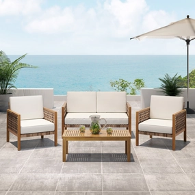 Outdoor 4 Seater Acacia Wood Chat Set with Wicker Accents - NH979213 outdoor furniture, garden bench