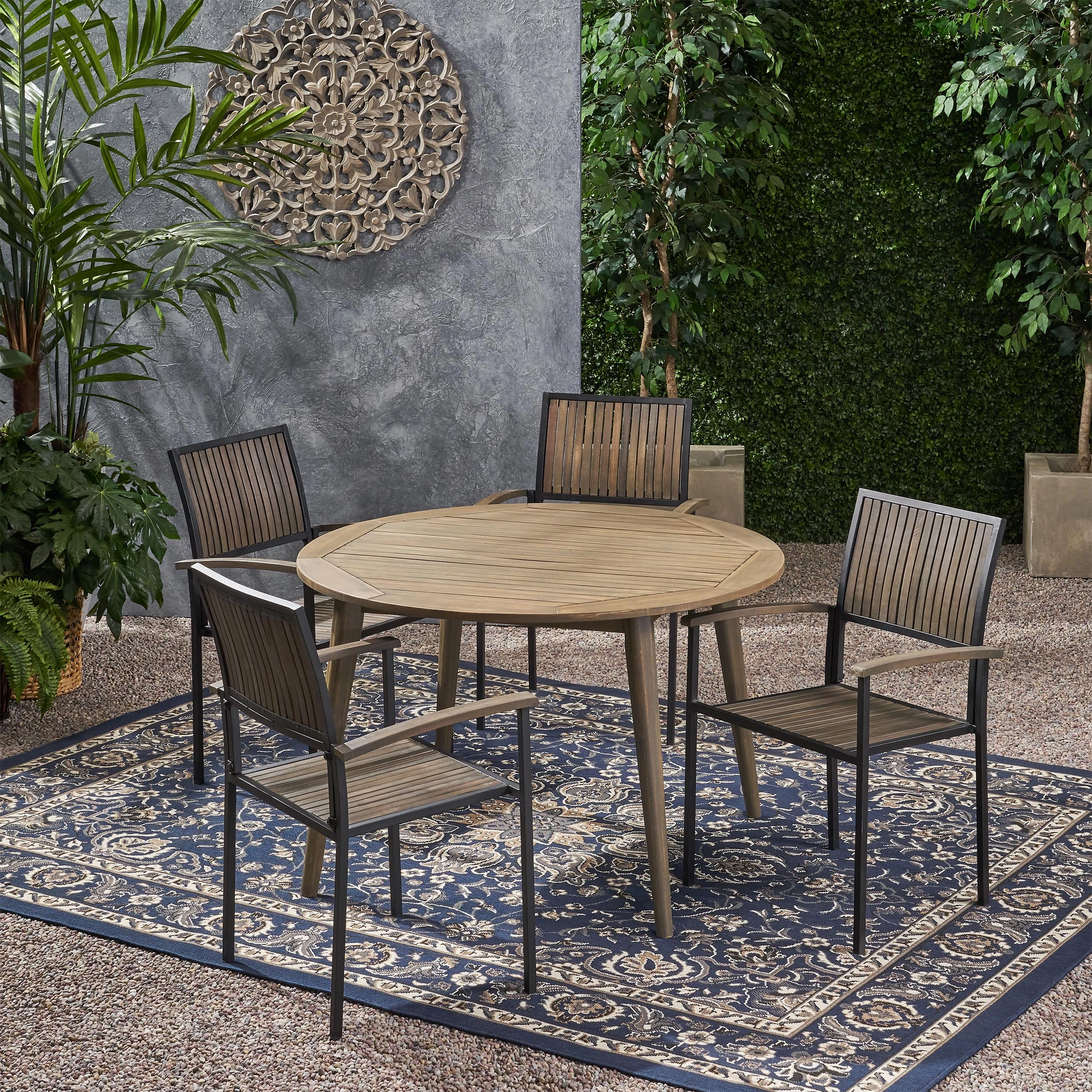 Outdoor 4 Seater Acacia Wood Circular Dining Set - NH717903