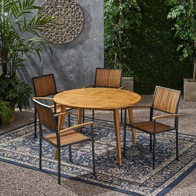 Outdoor 4 Seater Acacia Wood Circular Dining Set - NH717903 outdoor lounge chair, patio sofa