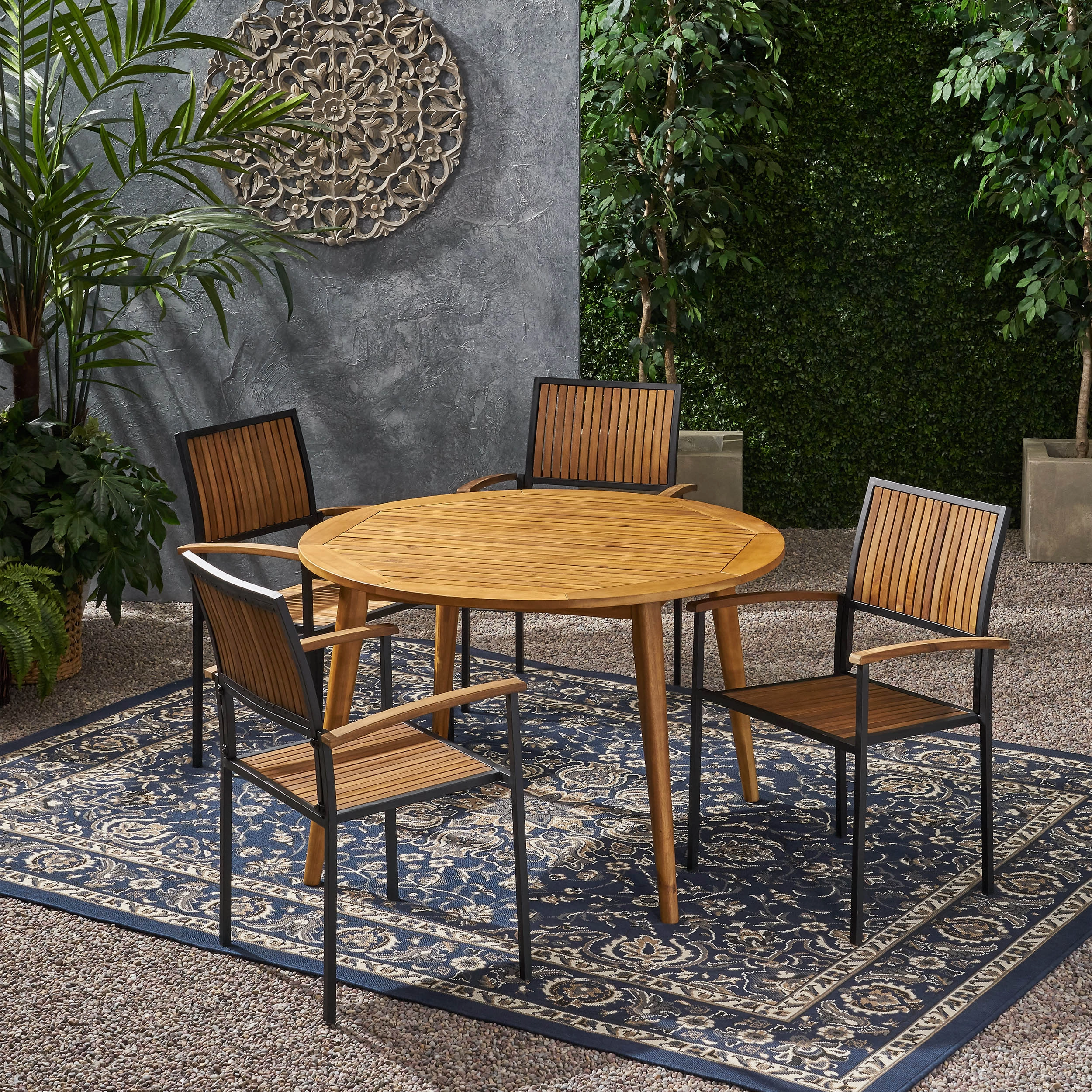 Outdoor 4 Seater Acacia Wood Circular Dining Set - NH717903 outdoor lounge chair, patio sofa