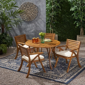 Outdoor 4 Seater Acacia Wood Circular Dining Set with Cushions - NH359903 outdoor lounge chair, patio sofa