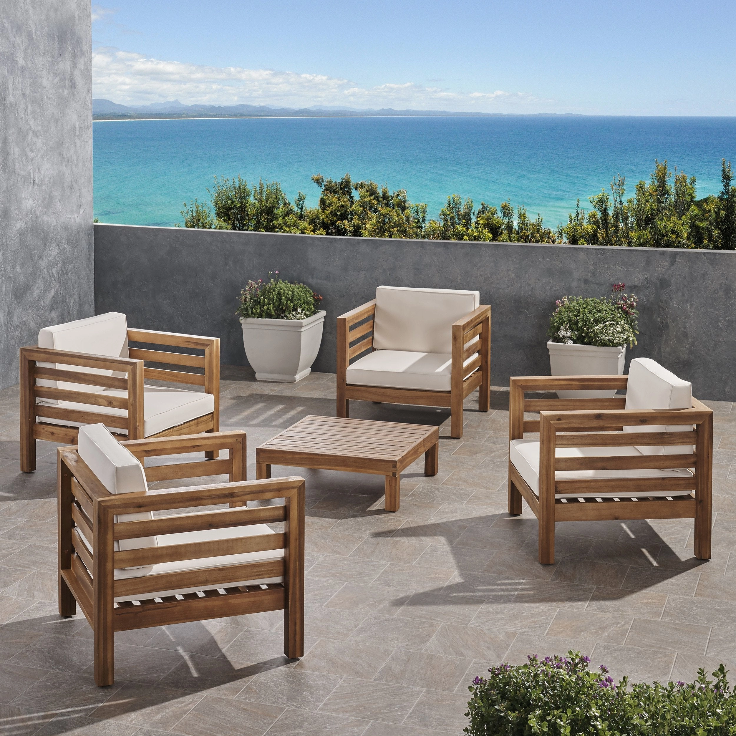 Outdoor 4 Seater Acacia Wood Club Chair and Coffee Table Set - NH944803 outdoor furniture, garden bench