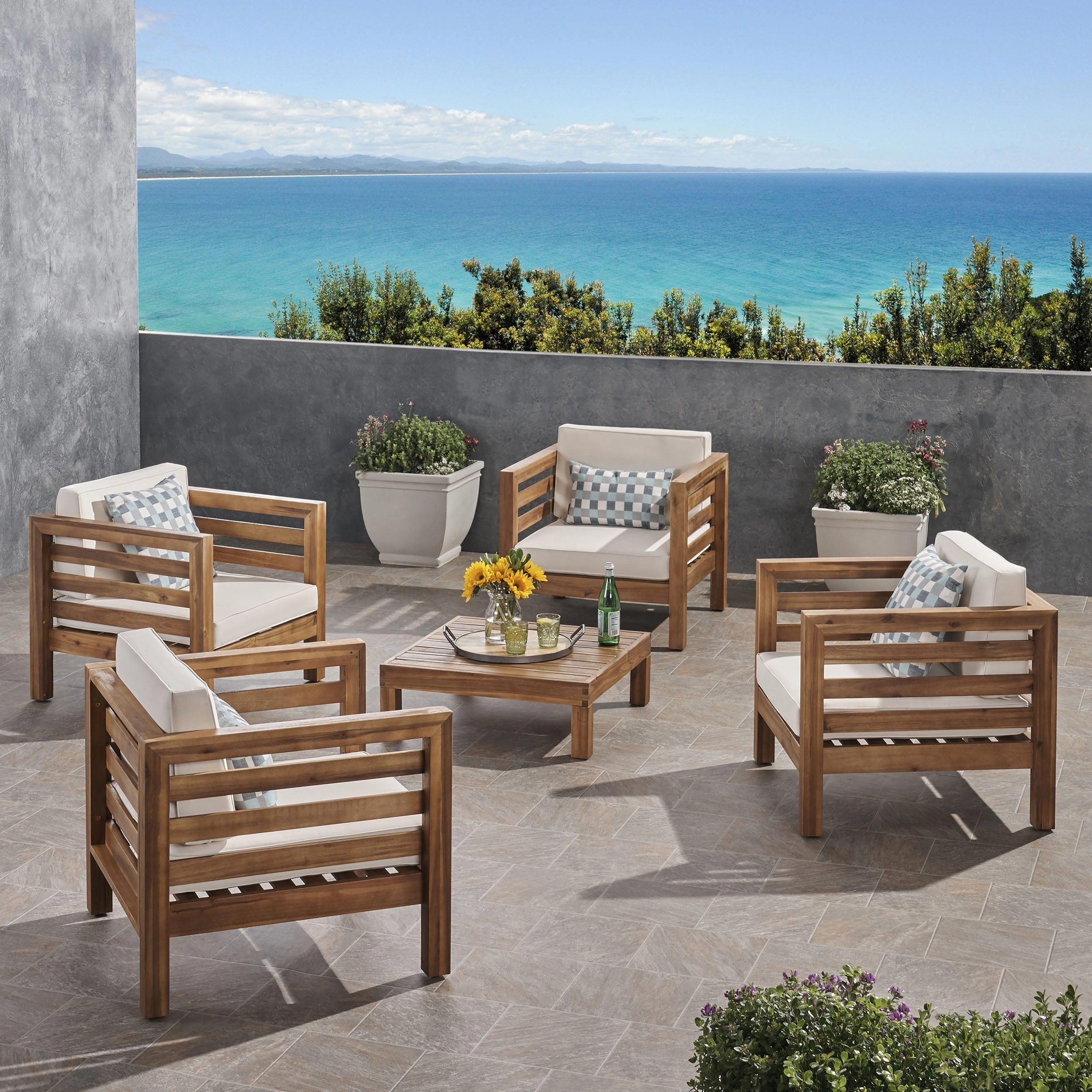 Outdoor 4 Seater Acacia Wood Club Chair and Coffee Table Set - NH944803