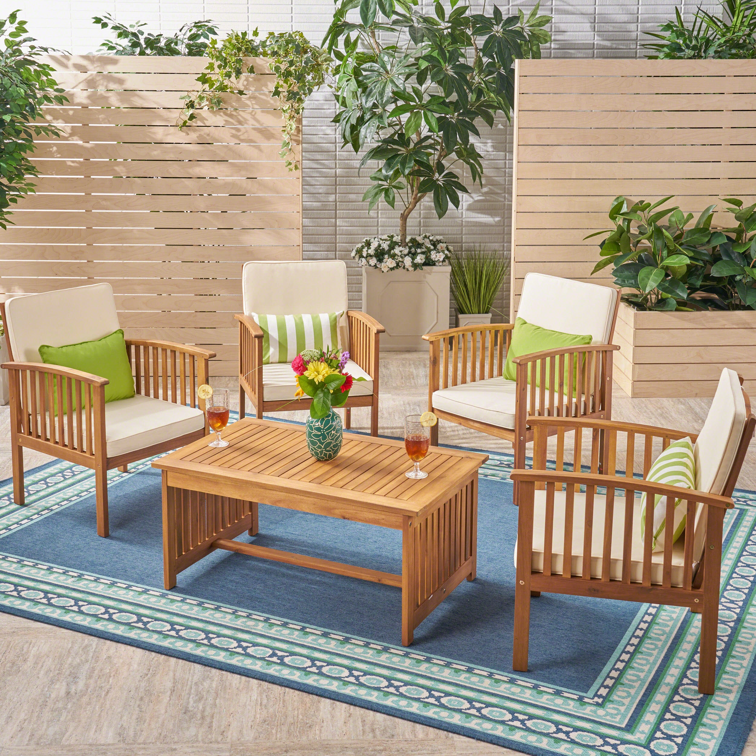 Outdoor 4-Seater Acacia Wood Club Chairs with Coffee Table - NH180603 outdoor furniture, garden bench