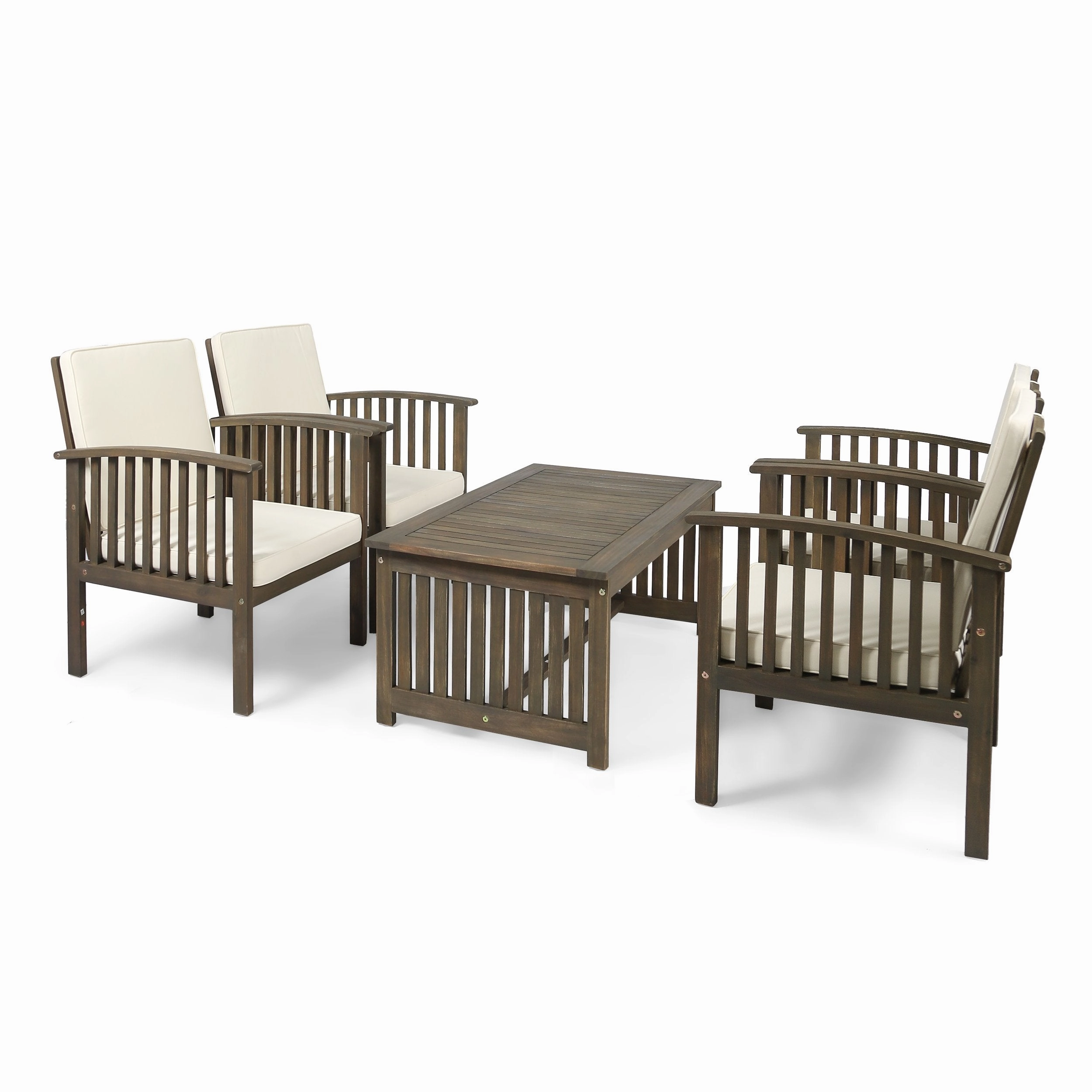 Outdoor 4-Seater Acacia Wood Club Chairs with Coffee Table - NH180603