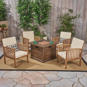 Outdoor 4-Seater Acacia Wood Club Chairs with Firepit - NH090603 outdoor furniture, garden bench