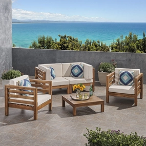Outdoor 4 Seater Acacia Wood Loveseat Chat Set - NH454803 outdoor furniture, garden bench