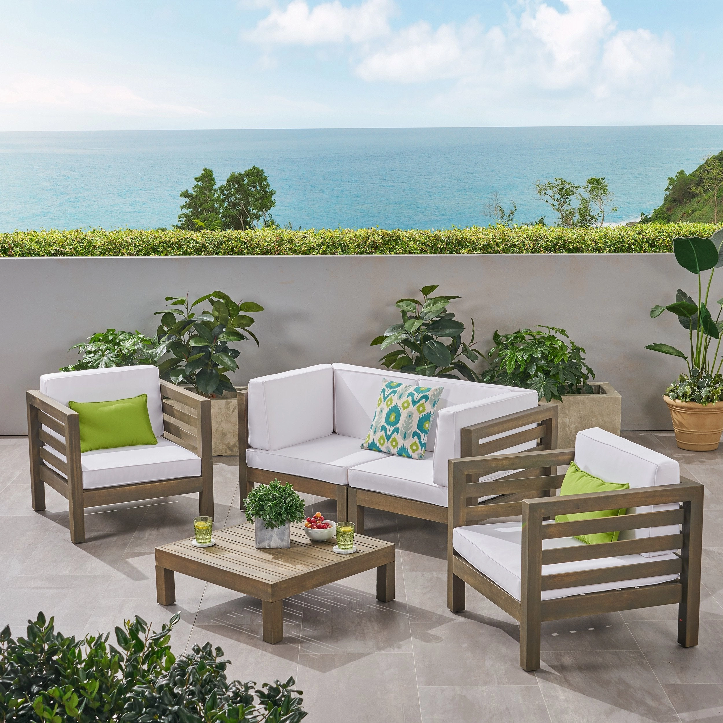 Outdoor 4 Seater Acacia Wood Loveseat Chat Set - NH454803