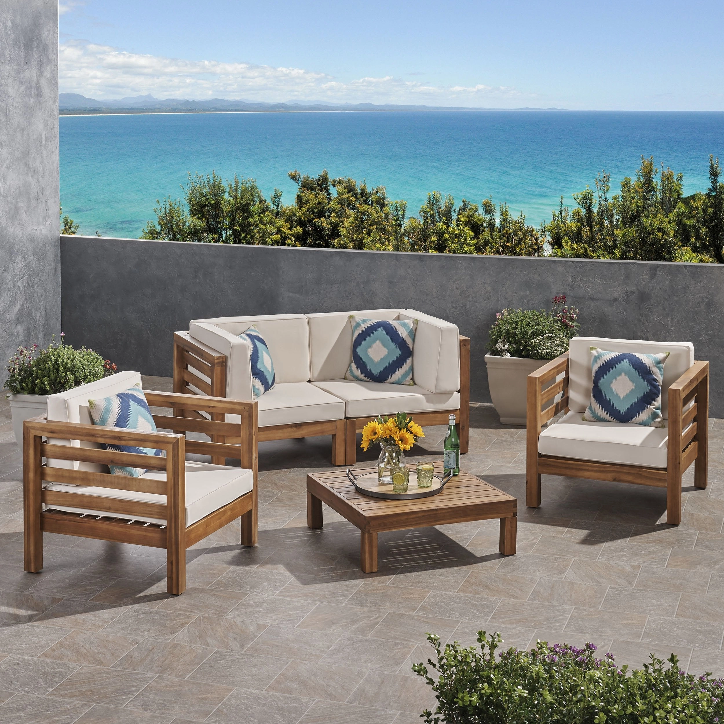 Outdoor 4 Seater Acacia Wood Loveseat Chat Set - NH454803 outdoor furniture, garden bench