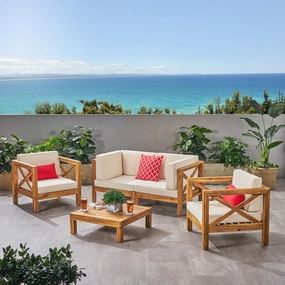 Outdoor 4 Seater Acacia Wood Loveseat Chat Set - NH504803 outdoor furniture, garden bench