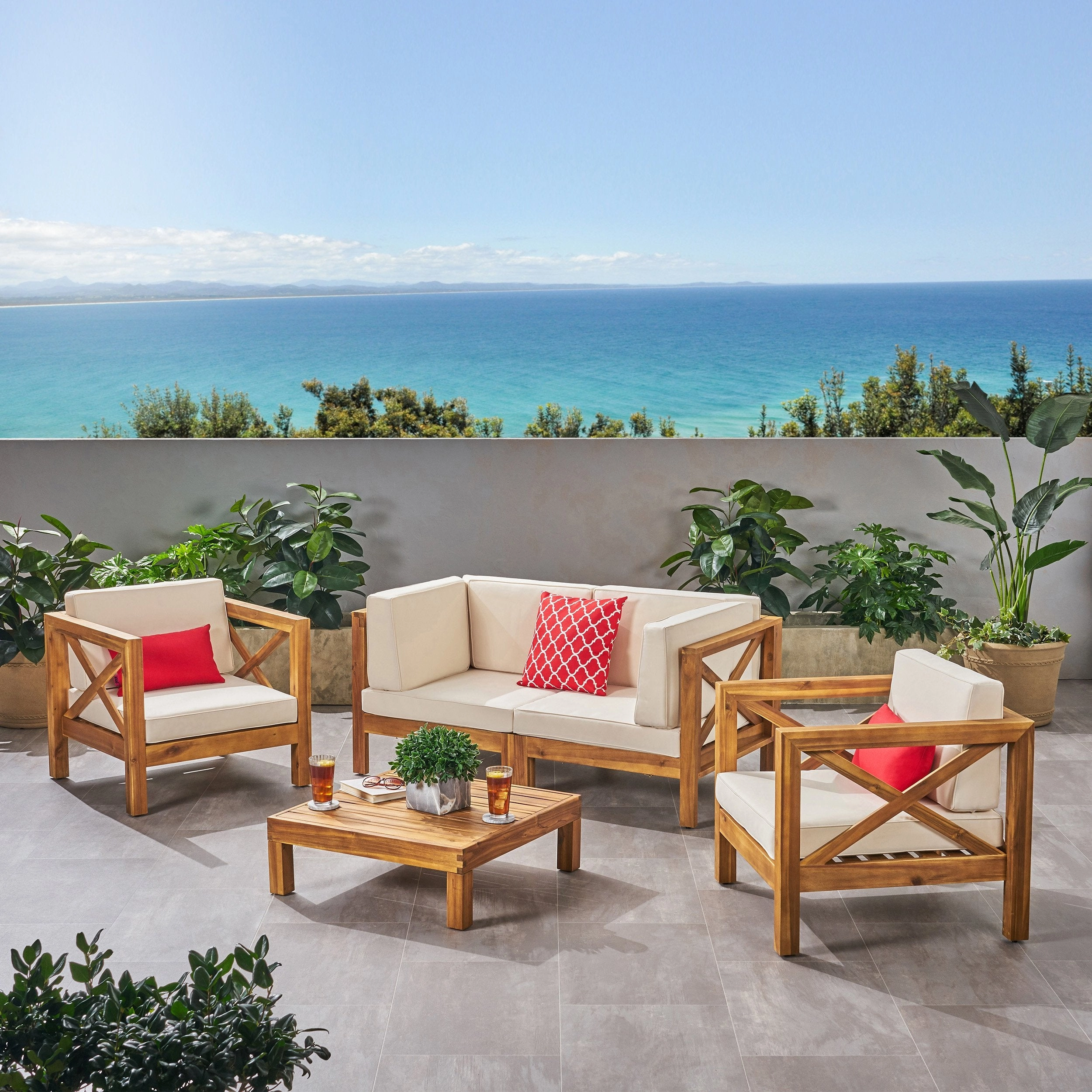 Outdoor 4 Seater Acacia Wood Loveseat Chat Set - NH504803 outdoor furniture, garden bench