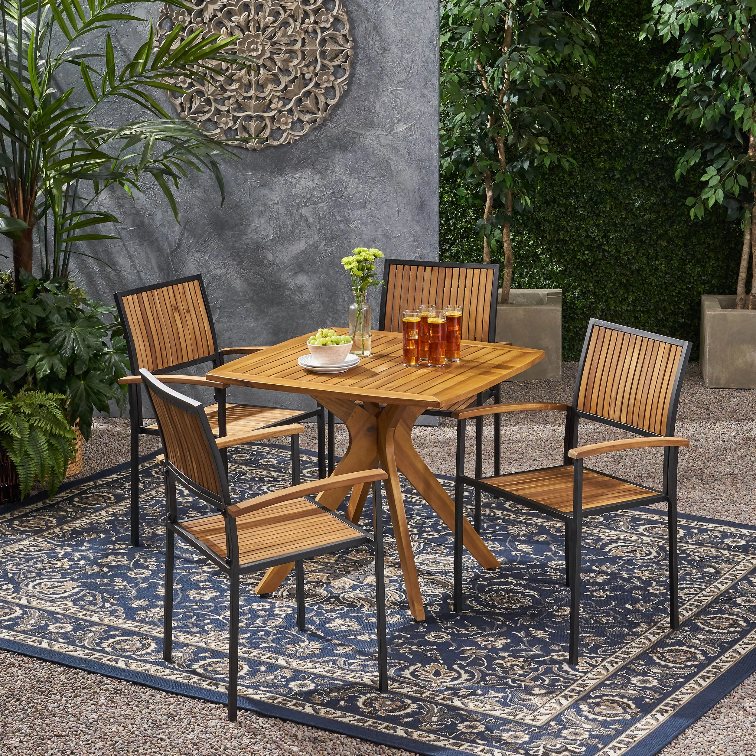 Outdoor 4 Seater Acacia Wood Square Dining Set - NH517903 outdoor lounge chair, patio sofa