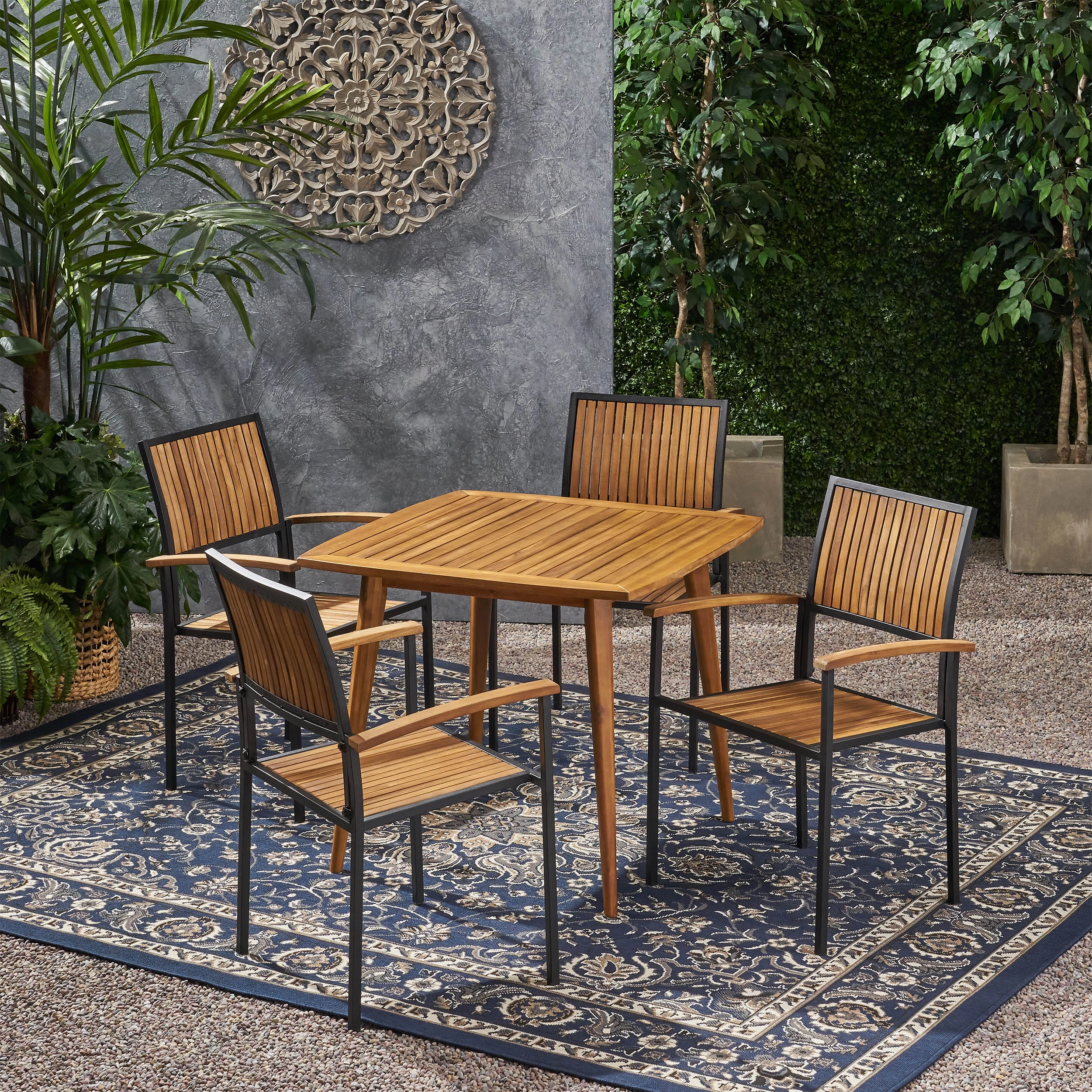 Outdoor 4 Seater Acacia Wood Square Dining Set - NH917903 outdoor lounge chair, patio sofa